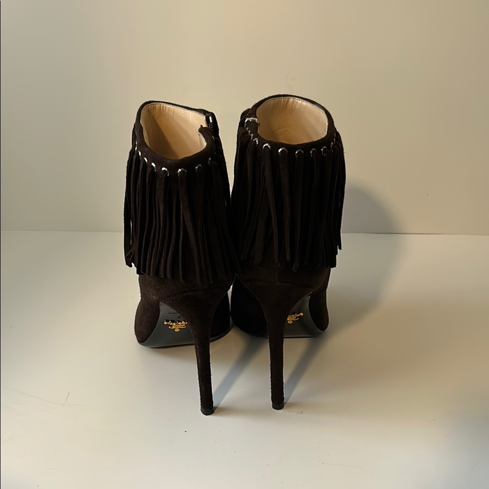 Fringed Brown High Heel Ankle Boots - Picture 6 of 6